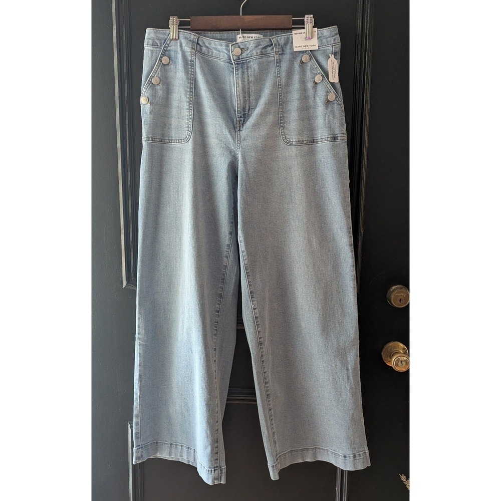 Marc New York Jeans Wide Leg Light Wash Button Detail Denim Sz 16 NWT Sailor